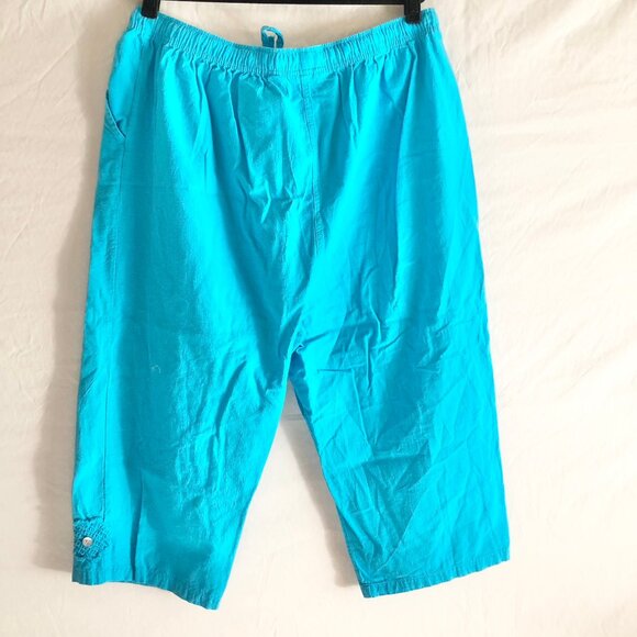Cropped Cotton Pants Aqua Blue Plus Size - Picture 2 of 5